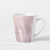 Roze Roos Goud Glitter Metaal Monogram Latte Mok (Rechts)