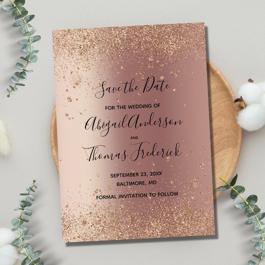 Roze Roos Goud Glitter Trendige Bewaar De Datum Save The Date
