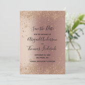 Roze Roos Goud Glitter Trendige Bewaar De Datum Save The Date (Staand voorkant)