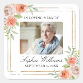 Roze Roos & Goud Memorial Begrafenis Vierkante Sti Sticker