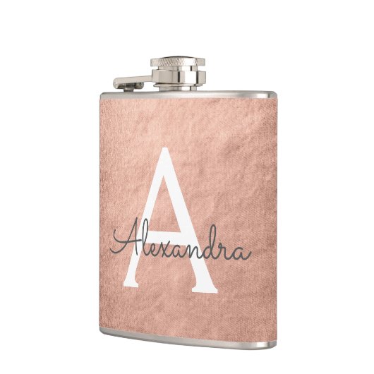 Roze - Roos Goud Metallic Folie Monogram Initiaal Heupfles (Links)