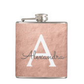 Roze - Roos Goud Metallic Folie Monogram Initiaal Heupfles (Voorkant)