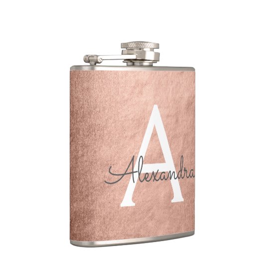 Roze - Roos Goud Metallic Folie Monogram Initiaal Heupfles (Rechts)