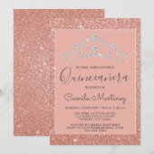 Roze - Roos Gouden Glitter en Sparkle Quinceanera Kaart (Voorkant / Achterkant)