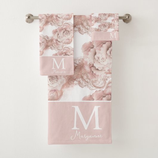 Roze & Roos Gouden Glitter Rozen Monogram Initiaal Bad Handdoek (Insitu)