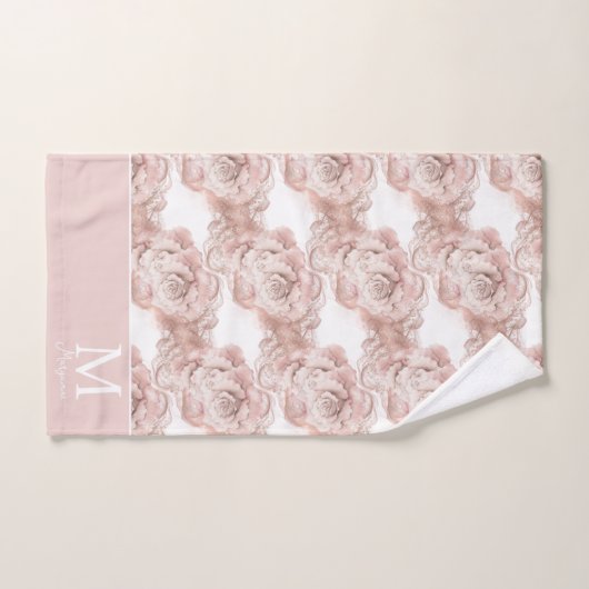 Roze & Roos Gouden Glitter Rozen Monogram Initiaal Bad Handdoek (Handdoek)