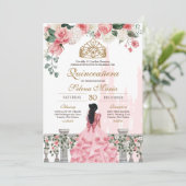 Roze Roos Gouden Prinses Sprookje Quinceañera Kaart (Staand voorkant)