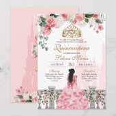 Roze Roos Gouden Prinses Sprookje Quinceañera Kaart (Voorkant / Achterkant)