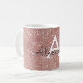 Roze - Roos Gouden Sparkle Bling Monogram Naam Koffiemok (Voorkant links)