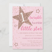 Roze & Roos Gouden Twinkle Kleine Ster 1e Verjaard Kaart (Voorkant)