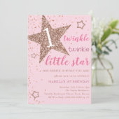 Roze & Roos Gouden Twinkle Kleine Ster 1e Verjaard Kaart (Staand voorkant)