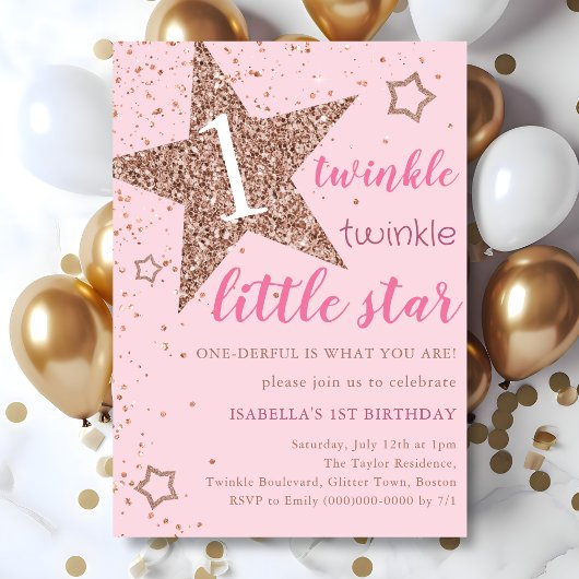 Roze & Roos Gouden Twinkle Kleine Ster 1e Verjaard Kaart