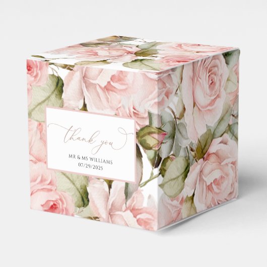 Roze Roos & Greenery Bladeren Wedding Cub Bedankdoosjes (Voorkant Zijde)