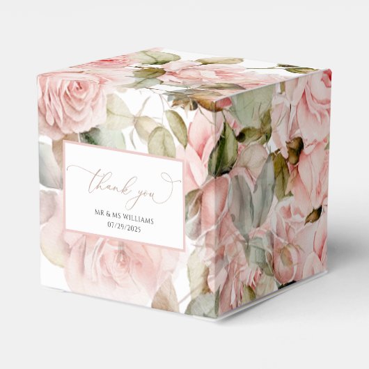 Roze Roos & Greenery Bladeren Wedding Cub Bedankdoosjes (Achterkant)
