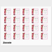 Roze roos grens bruids bruiloft dank u vierkante sticker (Vel)