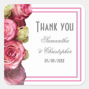 Roze roos grens bruids bruiloft dank u vierkante sticker