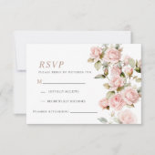 Roze Roos & Groen Laat Bruiloft Reactie Kaart (Voorkant)