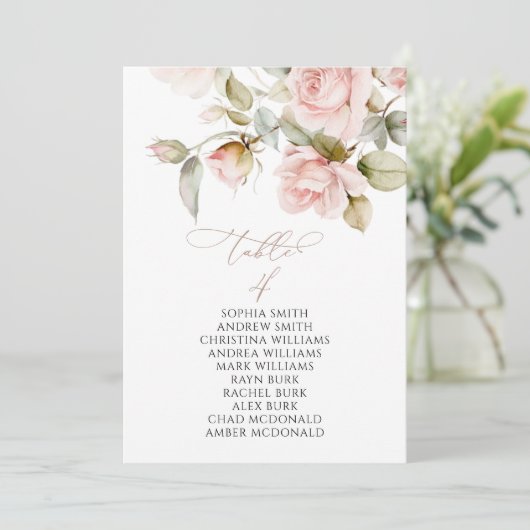 Roze Roos & Groen Tafel Nummer 4 Zitkaarten Kaart (Staand voorkant)