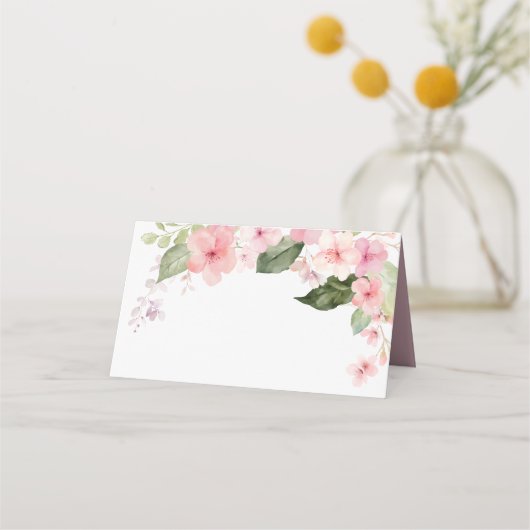 Roze Roos & Groene Bruiloft Plaatskaartje (Achterkant)