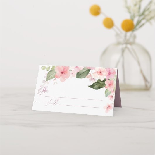 Roze Roos & Groene Bruiloft Plaatskaartje (Voorkant)