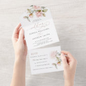 Roze Roos & Groenery Trouw Alles In Eén Uitnodigin All In One Uitnodiging (Afscheurbaar)