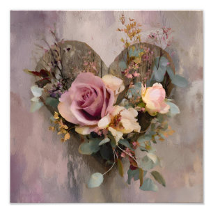 Roze Roos Hart Bloem Schilderachtige Botanica Foto Afdruk