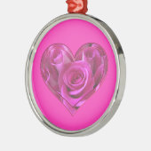 Roze Roos Hart Metalen Ornament (Links)