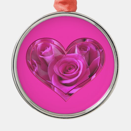 Roze Roos Hart Metalen Ornament (Voorkant)