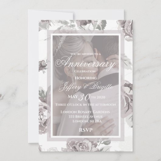 Roze roos-herdenkingsfoto aankondiging (Voorkant)