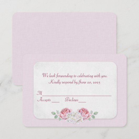 Roze Roos huwelijks RSVP Kaart (Voorkant / Achterkant)