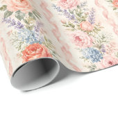 Roze Roos Hydrangea Bloemstreep Cadeau Cadeaupapier (Rol Hoek)