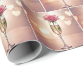 Roze roos in champagnefluit cadeaupapier (Rol Hoek)