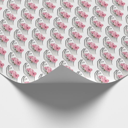 roze roos in de hand cadeaupapier (Hoek)