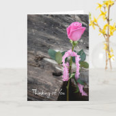 Roze Roos in Drijfhout Denk Aan Jou Kaart (Gele Bloem)