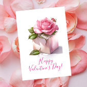 Roze roos in een doos Valentijnsdag kaart Notitiekaartje