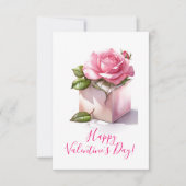 Roze roos in een doos Valentijnsdag kaart Notitiekaartje (Voorkant)