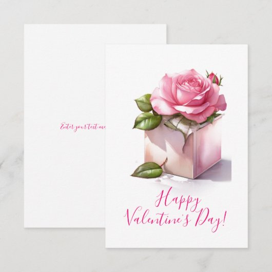Roze roos in een doos Valentijnsdag kaart Notitiekaartje (Voorkant / Achterkant)