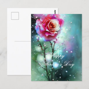 Roze roos in regen valentijn briefkaart