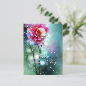 Roze roos in regenachtige valentijn briefkaart (Staand voorkant)