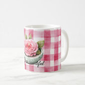 Roze Roos Kaars Geruit Koffiemok (Voorkant rechts)