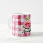 Roze Roos Kaars Geruit Koffiemok (Voorkant links)