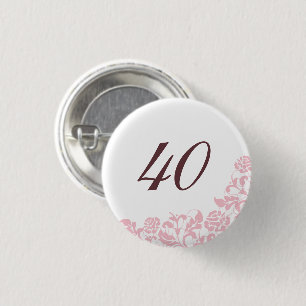 Roze Roos Kant Schrift Nummer / Leeftijd Ronde Button 3,2 Cm