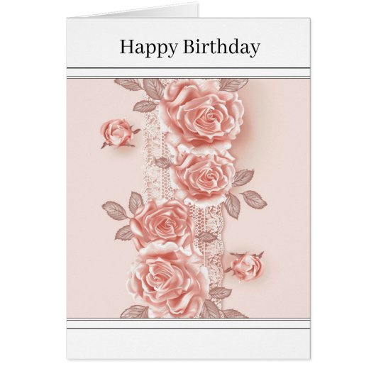  Roze Roos & Kant Wenskaart (Voorkant)