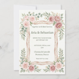 Roze Roos Kant Werk Bruiloft Kaart