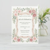 Roze Roos Kant Werk Bruiloft Kaart (Staand voorkant)