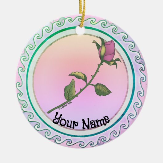 Roze Roos Keramisch Ornament (Voorkant)