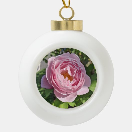 Roze Roos Keramische Bal Ornament (Voorkant)