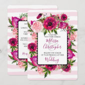 Roze Roos & Klaproos Bloemboeket Bruiloft Kaart (Voorkant / Achterkant)