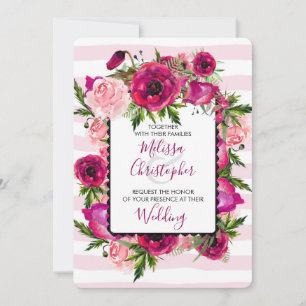 Roze Roos & Klaproos Bloemboeket Bruiloft Kaart