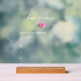 Roze Roos Klassiek Minimalistisch Trouw Bar Menu Acryl Bord